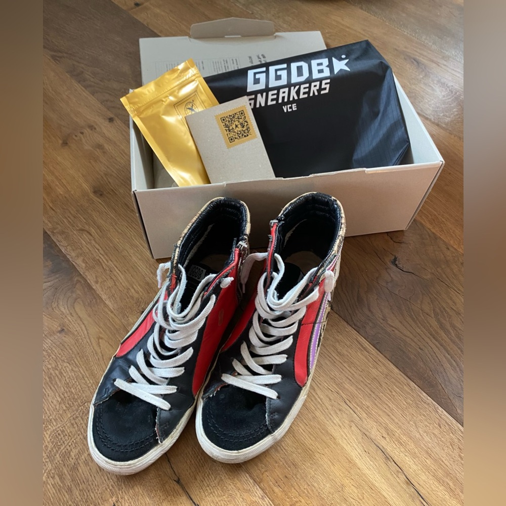 Golden Goose Red Leopard Slide High Top